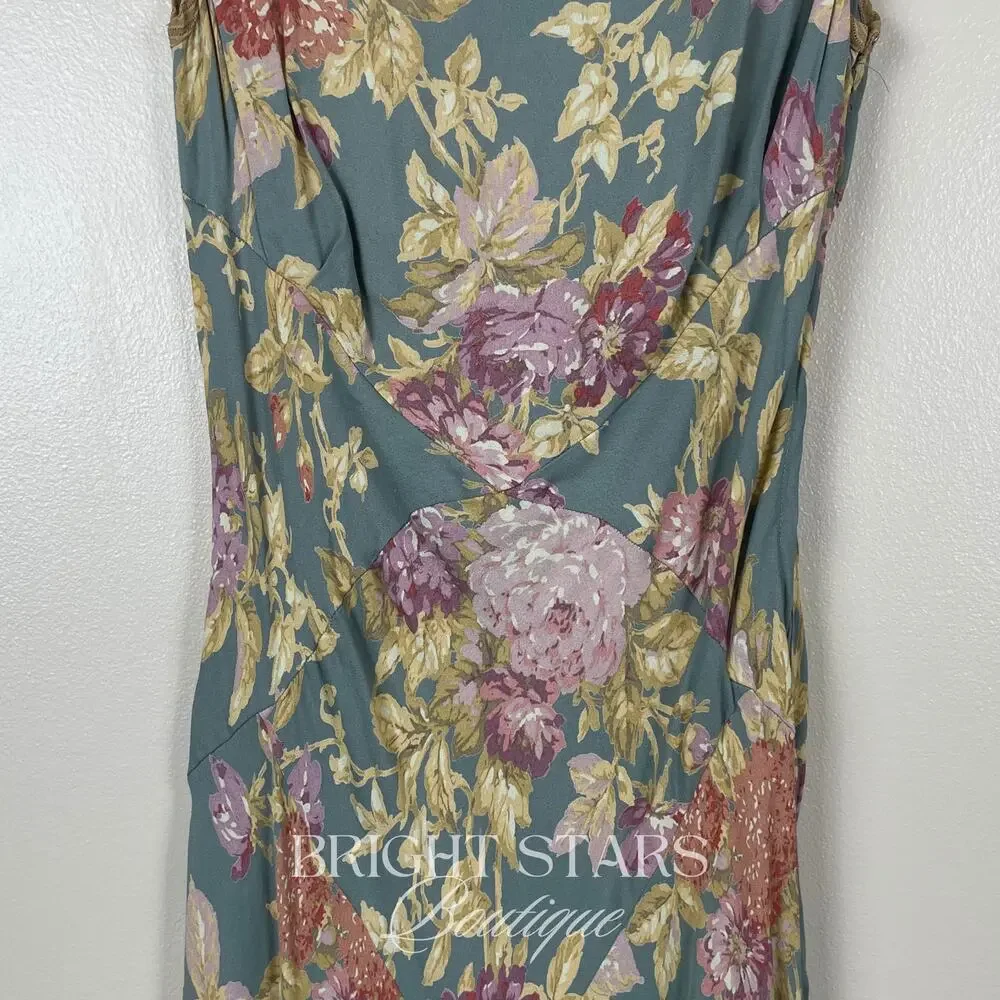 Super Rare Floral Maxi Dress ALT ASO Phoebe Buffay Friends Green Sleeveless VTG